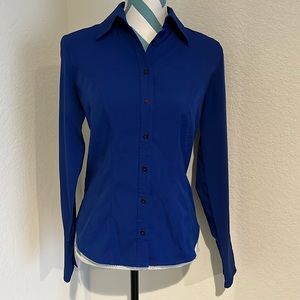 Express Stretch long sleeve blue button down shirt, size 4